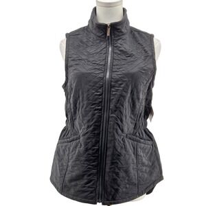 Blue Mountain Vest Womens XS Black Quilted Fleece Mid-Length‎ Full Zip Pockets